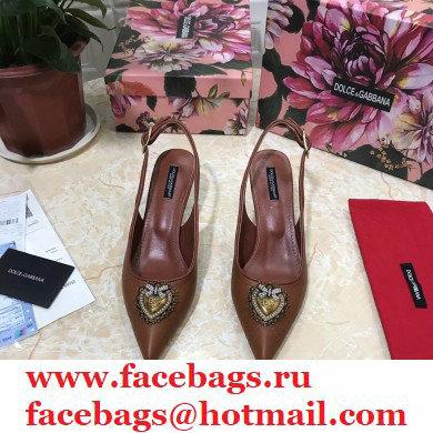 Dolce  &  Gabbana Heel 6.5cm Quilted Leather Devotion Slingbacks Brown 2021